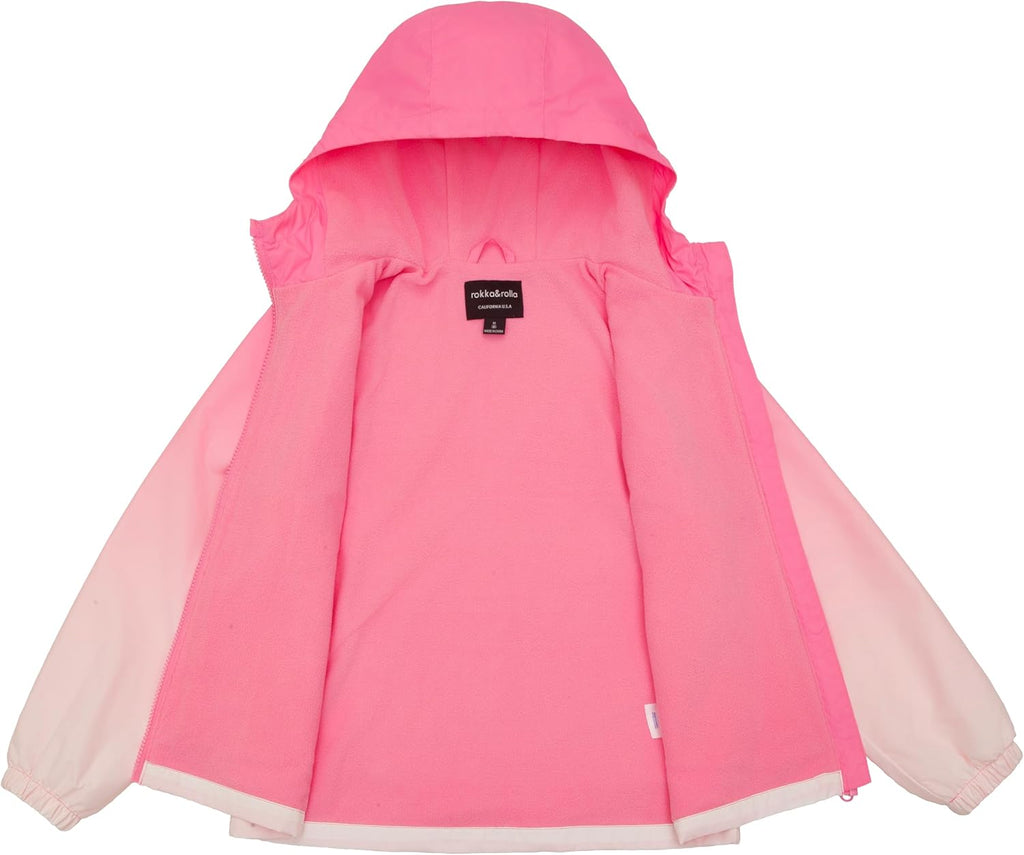 Girls' Fleece Lined Windbreaker Ripstop Water-Resistant Jacket