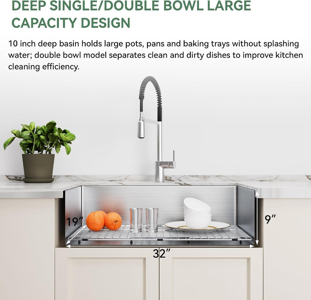 Kitchen Sink 32 Inch Undermount Stainless Steel, 16 Gauge 304 Workstation Sink,Deep Large Capacity Easy Clean Sink,32
