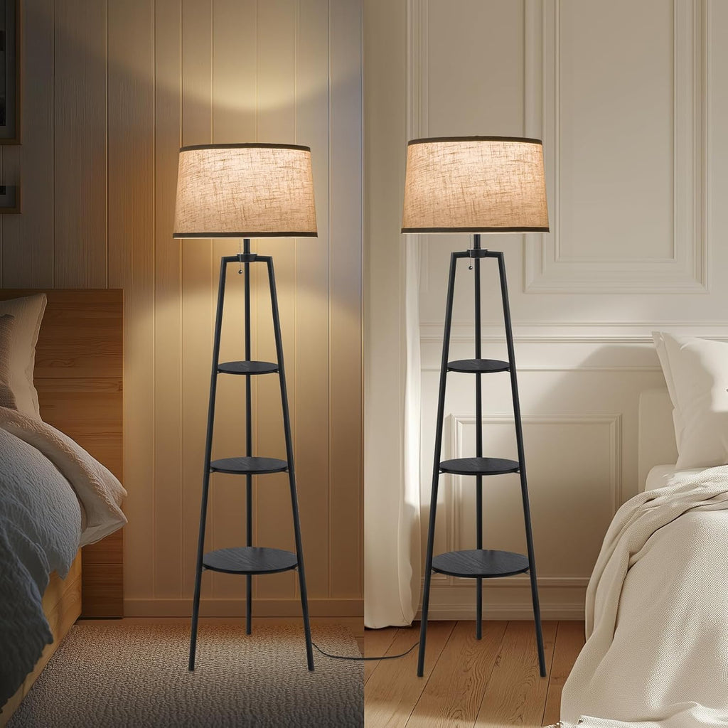 3 Tier Shelf Floor Lamps, Modern Standing Lamp with 3 Color Temperature Led Bulb, Tall Lamps and Office, Black