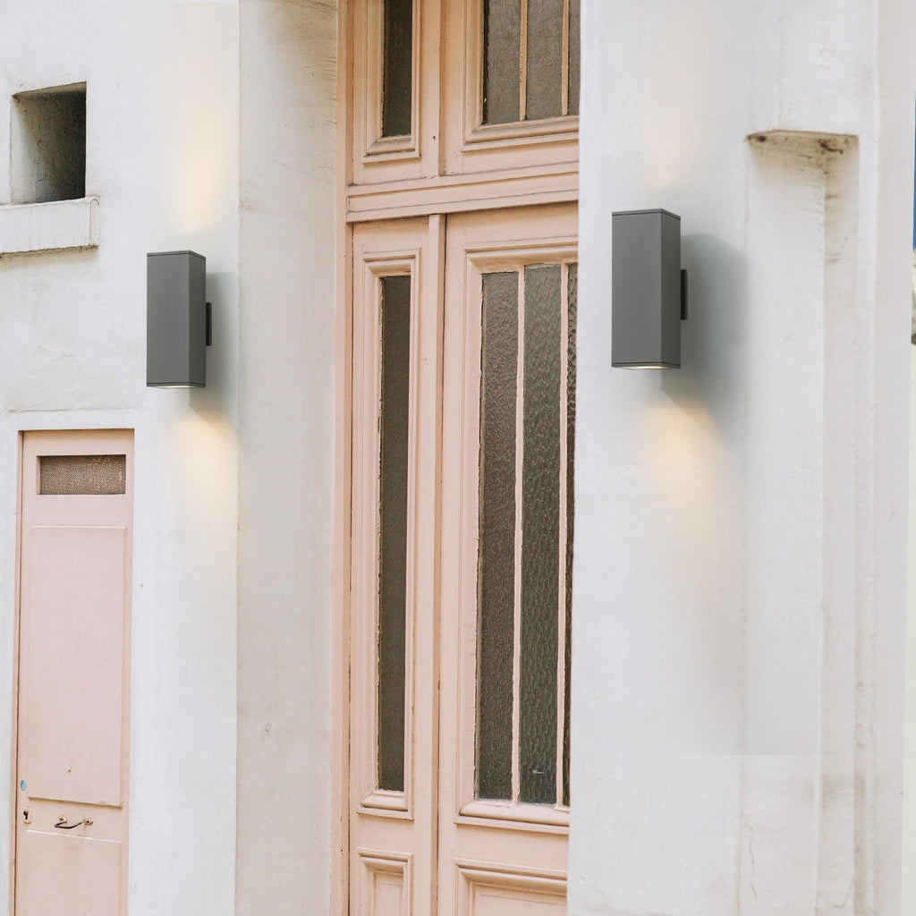 14" Modern Outdoor Porch Light in 2 Lights, Matte Gray, 2 Pack