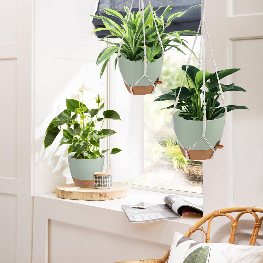 12 Inch Hanging Planters for Indoor Outdoor Plants, Self Watering Hanging Pot with Drainage Holes & Removable Tray