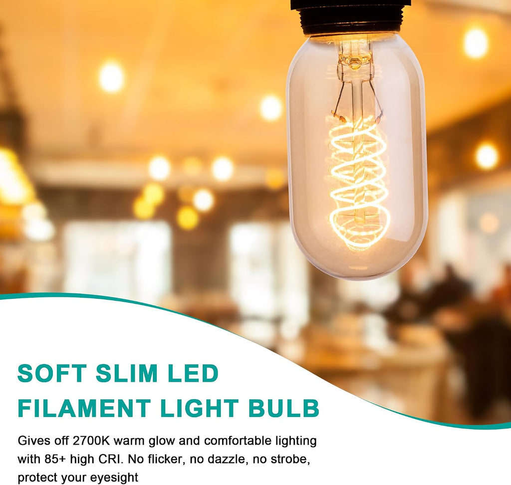 Warm T45 LED Edison Light Bulbs, 6W Equivalent to 60W, 2700K Warm White, Flexible Spiral Filament Light Bulbs