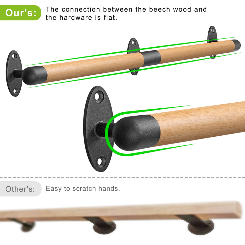 52 Inch Wood Handrail Indoor Stairs Handrail Wall Mount Handrail