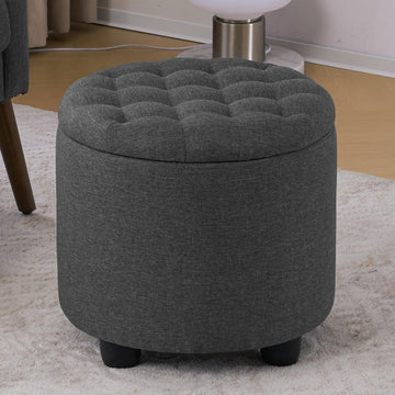 19 Inch Storage Round Ottoman, Footstools with Hidden Storage with Removable Lid, Stylish Button Tufted Design
