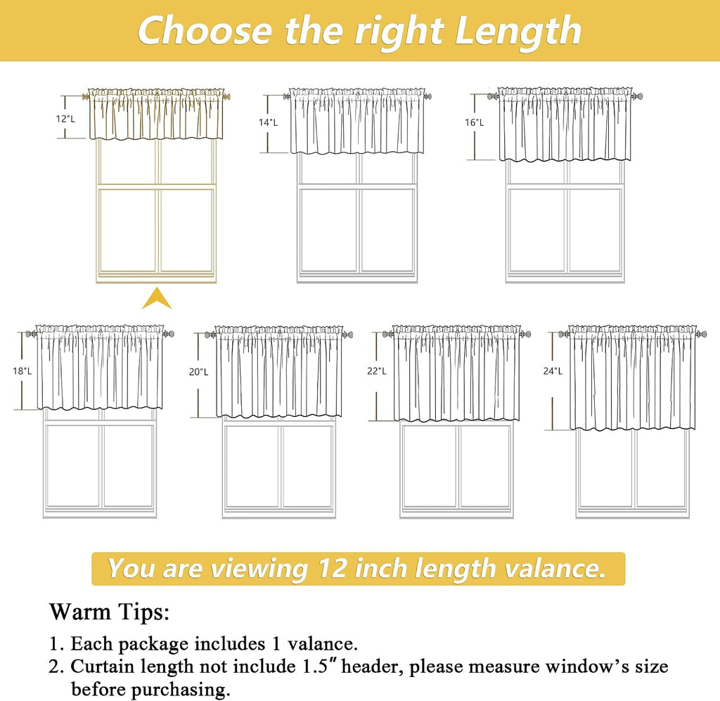 Linen Valances for Windows 1 Pcs, Light Filtering Textured Short Small Valance Curtains (1 Panel) Basement
