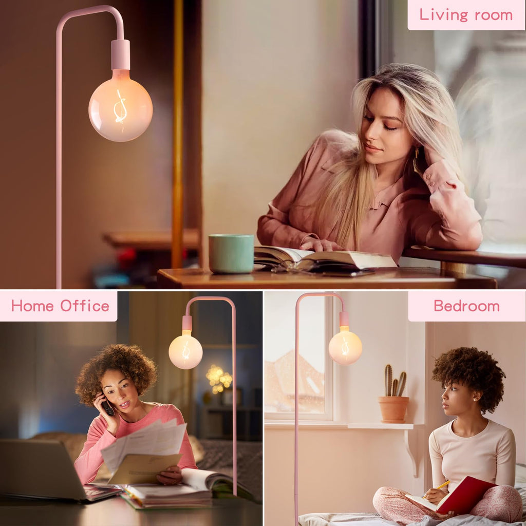 Pink Floor Lamp, Cute Standing Lamp with LED Bulb, Translucent Pink Globe Glass 2700k Warm Lighting. Globe Floor Lamp