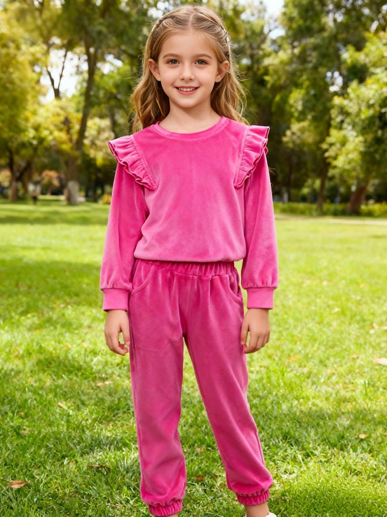 2 Piece Outfits Kids Velour Sweatsuit Fall Winter Tracksuits