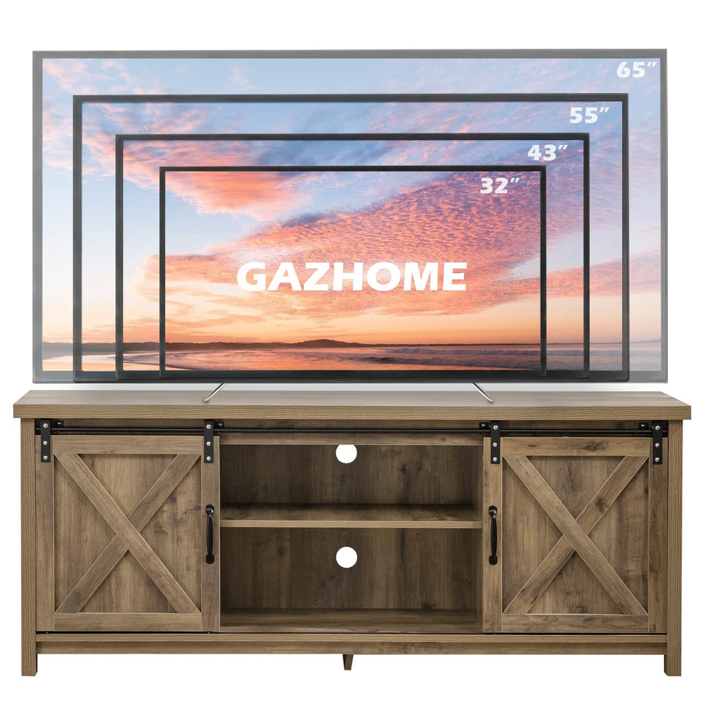 Farmhouse TV Stand with Sliding Barn Doors, Media Entertainment Center Console Table for TVs up to 65", 2-Tier Large