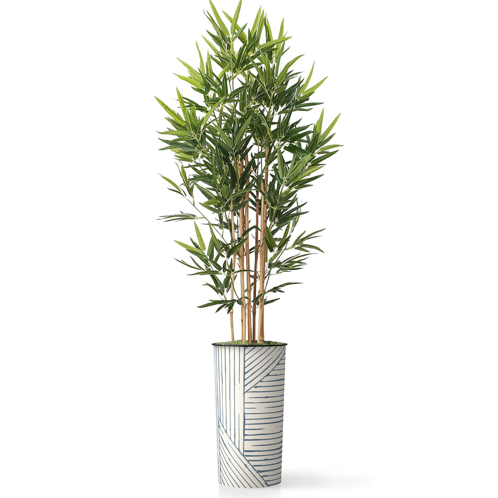 Tree in Geometric Pattern Planter, Fake Bamboo Silk Tree for Indoor and Outdoor Home Decoration - 70" Overall Tall