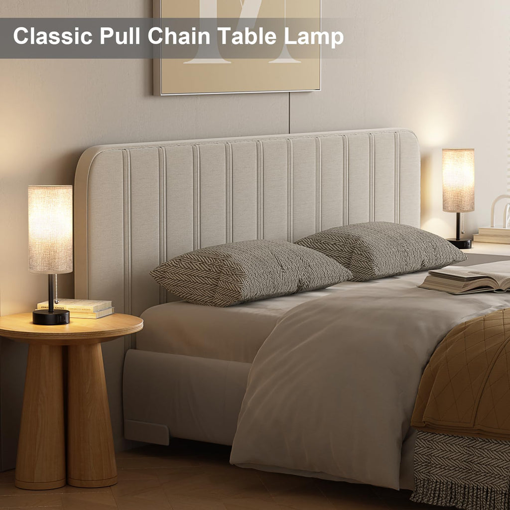 Grey Bedside Lamp Nightstand - Small Table Lamp Set of 2