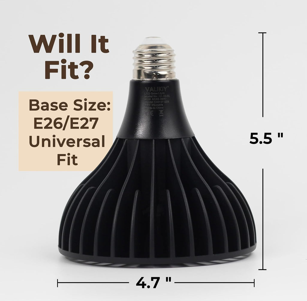 Grow Lights for Indoor Plants, 40W LED Full Spectrum Grow Bulb, 3000K Warm White (E26/E27), CRI 97+, Non-Dimmable