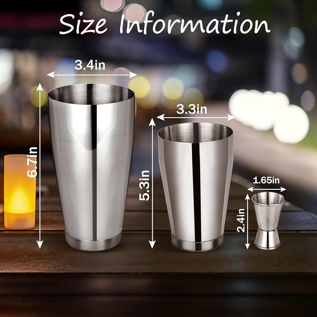 Cocktail Shaker Set Bartender Kit, Boston Drink Shaker with Strainer Bartending Martini Shaker Tin with 18oz & - Set of 12