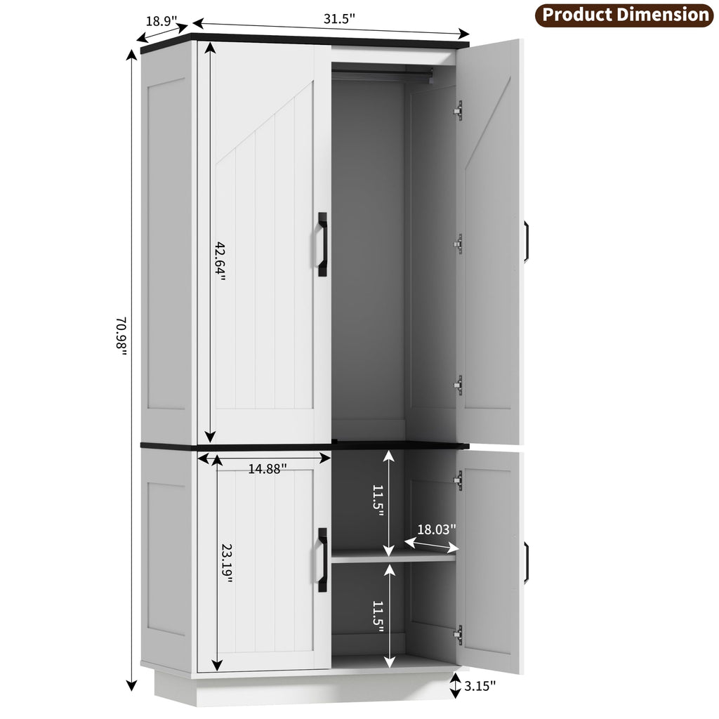 White Armoire Wardrobe Closet with 2 Doors and LED Lights