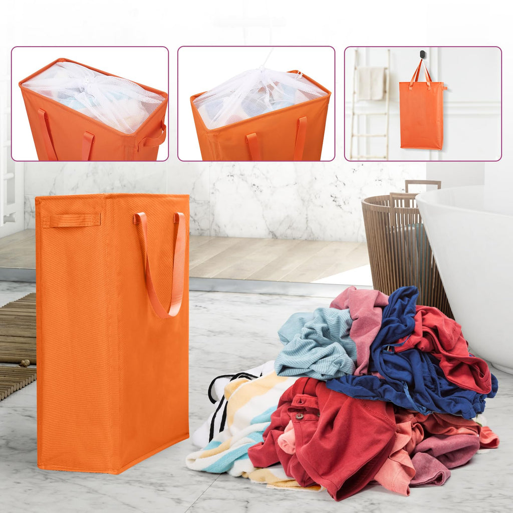 Slim Laundry Hamper Handles Collapsible Laundry Basket Thin Dirty Clothes Basket Narrow Laundry Bag Foldable Dirty