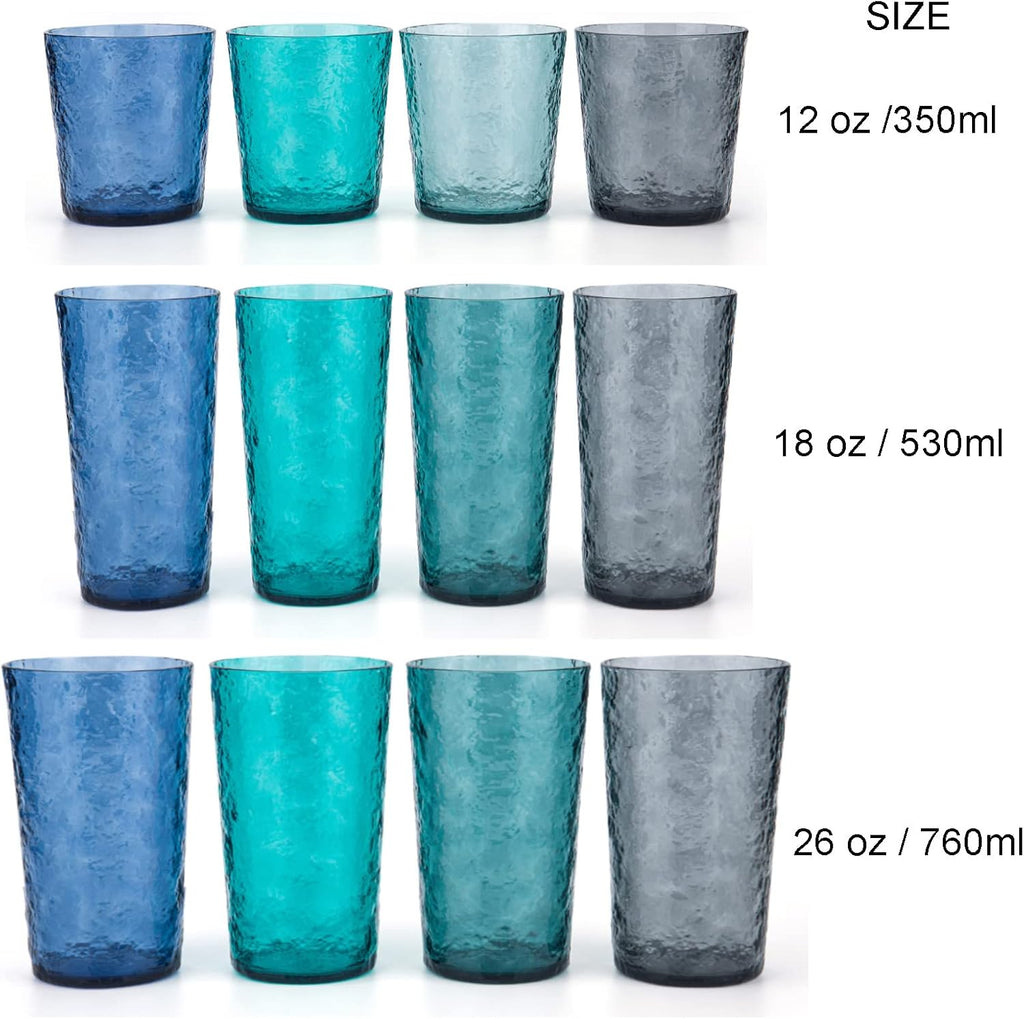 12-ounce Acrylic Old Flashion Glasses Plastic Tumblers, set of 8 Multicolor