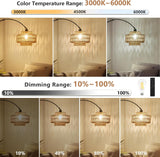 Arc Floor Lamp, Boho Rattan Floor Lamp with Remote, Black Standing Lamp with Dimmable Blub Timer