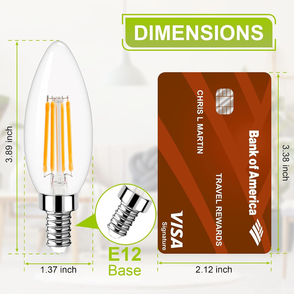 Dimmable Candelabra LED Light Bulb 40W Equivalent, E12 Chandelier Light Bulbs Warm White 3000K, 400LM, CRI 85+, B11