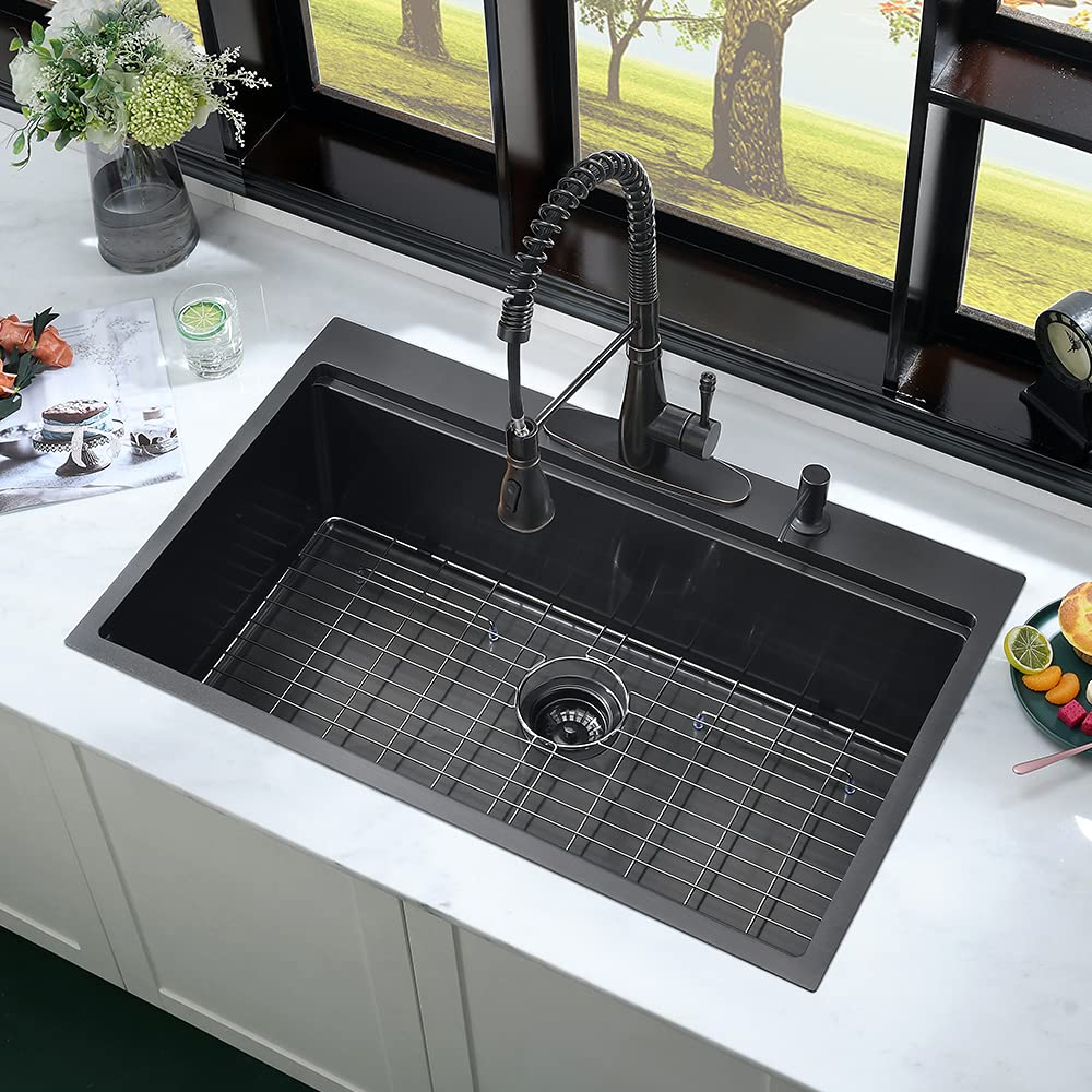 27 x 22 Drop Sink Black Stainless Steel Sink Workstation