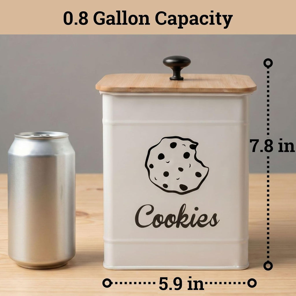 Cookie Jar with Airtight Bamboo Lid, 6"D x 8"H, 1 Gallon Iron Cookie Tin