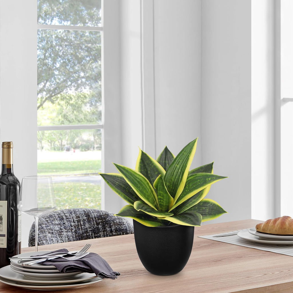 Artificial Snake Plants 9" Faux Agave Succulent Plant Potted in Black Pot Fake Sansevieria Aloe Tropical Plant for