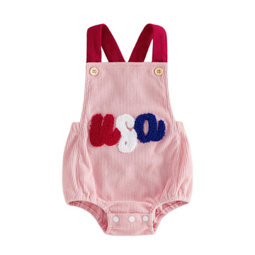 4th of July Infant Baby Girls Romper Independence Day Outfit Newborn 3 6 12 Girl Jumpsuit Overall (Letter