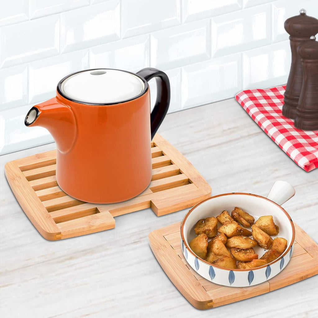 Bamboo Trivet Expandable 9 Inch to 11.8 Inch, Square Hot Pad Trivet Wooden Heat Resistant Mat for Hot Dishes - Set of 2