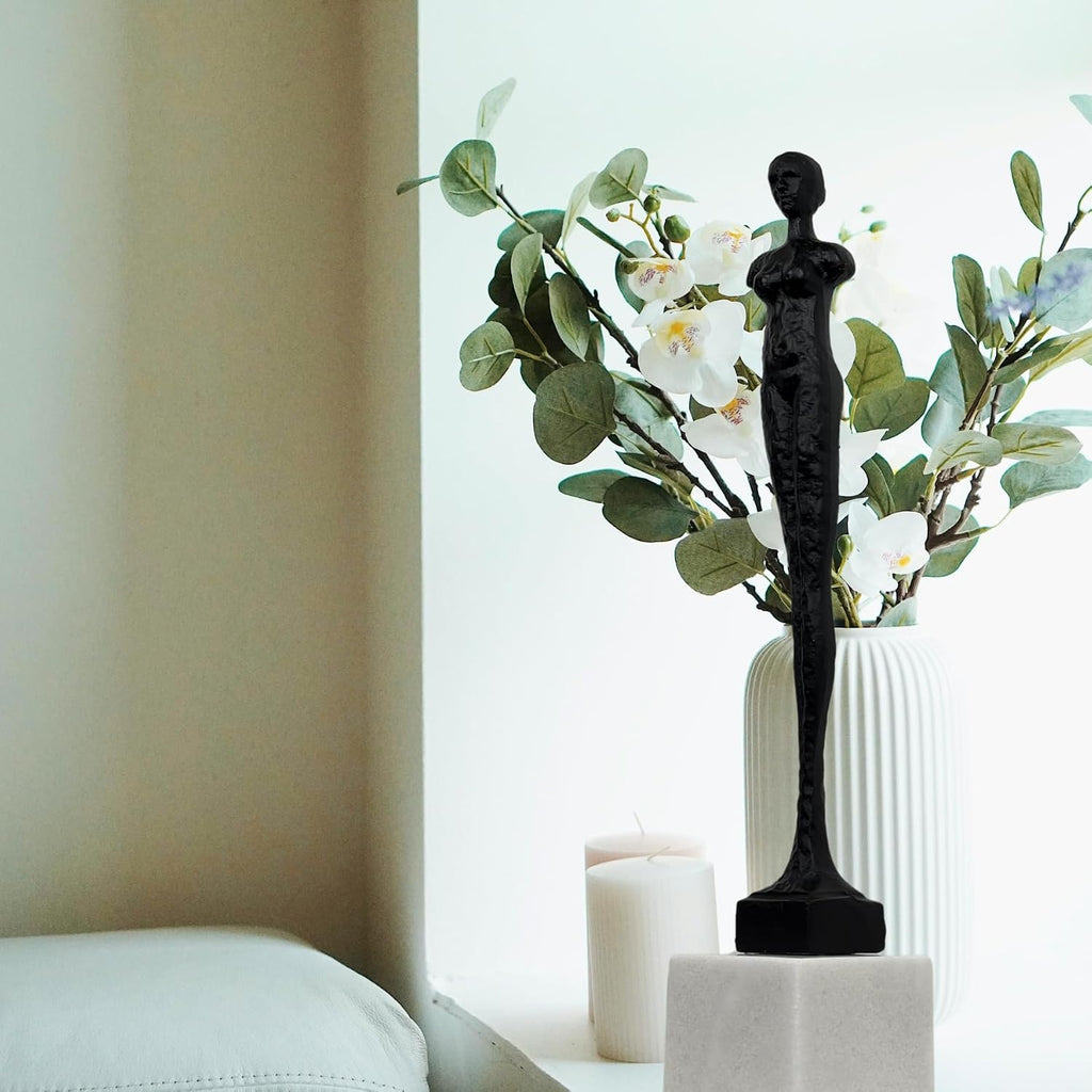 Giacometti Style Standing Man & Woman Abstract Armless Sculpture - Handcrafted Metal Art Statue with Marble Base