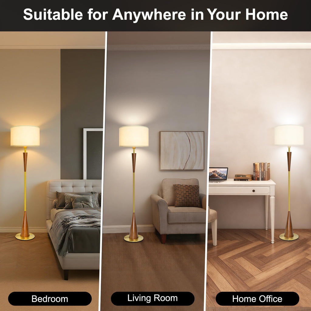 Floor Lamps, 61.5" Wood Floor Lamp, Retro Farmhouse Standing Lamp Includes 9W Bulb with 3-Color Temperature, Tall Lamp