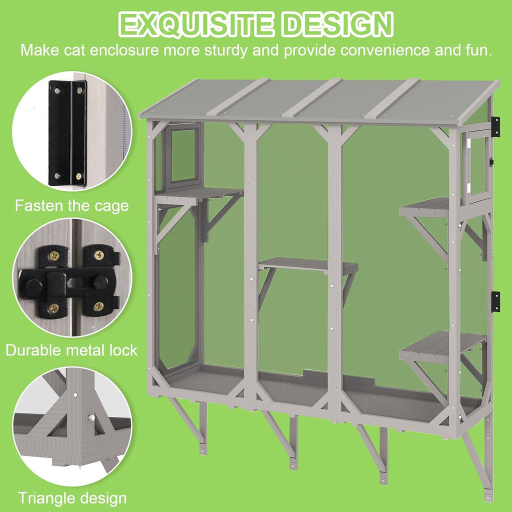 65.1" L Window Catio with 4 Jump Platforms, Mosquito-Proof Cat Window Box for Sunbathing, Napping, Overlooking, Study
