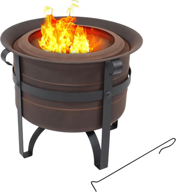 23-Inch Cauldron-Style Smokeless Wood-Burning Fire Pit with Cover and Poker