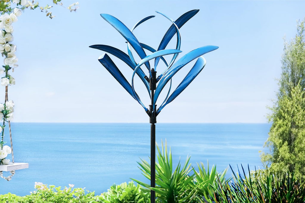 Wind Spinner for Yard and Garden - Large Metal Kinetic Wind Sculptures for Outdoor Decorations (Blue Magnolia)