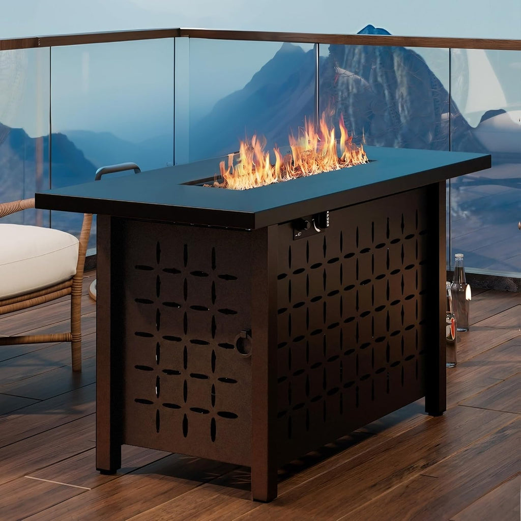 43" Gas Fire Pit for Outside, 50,000 BTU Outdoor Propane Fire Pit Table with Lid & Lava Rock