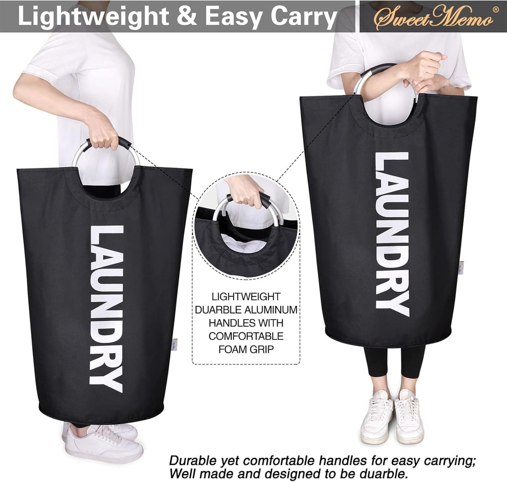 2-Pack Large Laundry Basket, Laundry Hamper Bag with Handles, 115L, Black