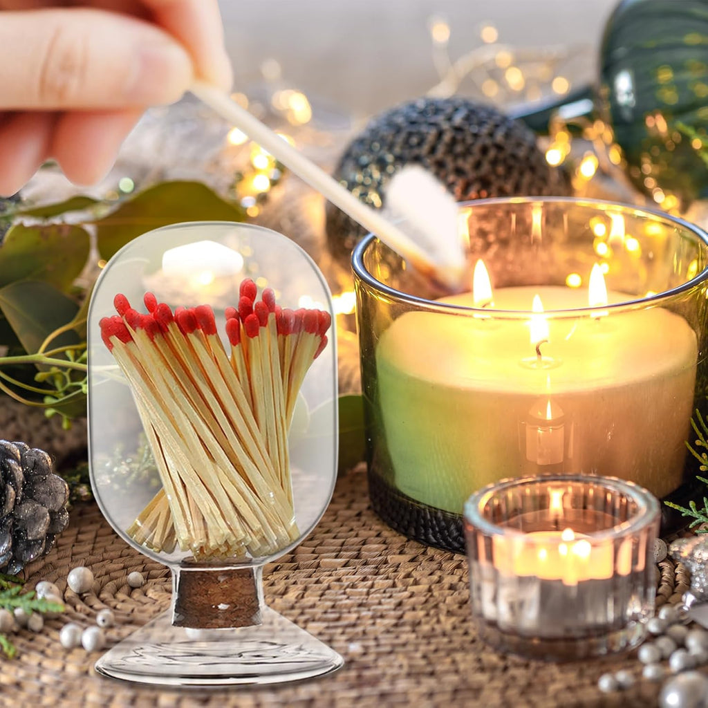 Glass Match Holder Jar with Striker, Decorative Glass Container for Matches Fireplace and Home Display (Simple)