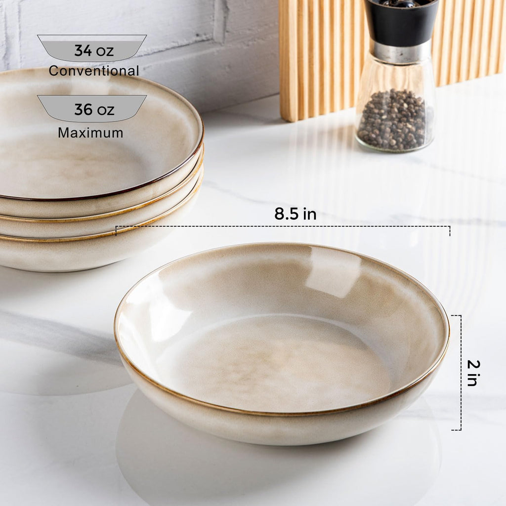 8.5'' Ceramic Pasta Bowls Set of 4, 36oz Large Stoneware Bowls Set | Large Dinner Serving Bowls Set, Wide Bowl Plate
