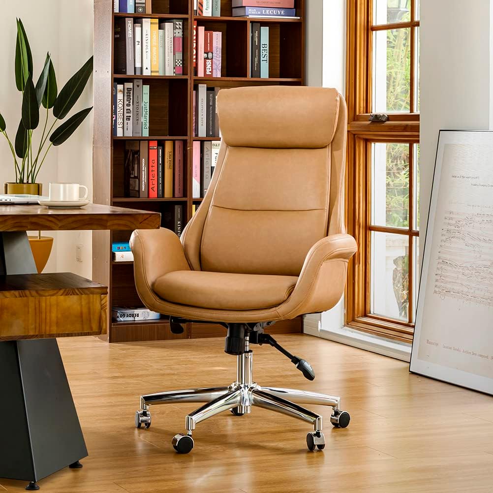 Modern Executive, High Back PU Leather Ergonomic Computer Desk Chair, Adjustable Height Swivel Office Task Chair with