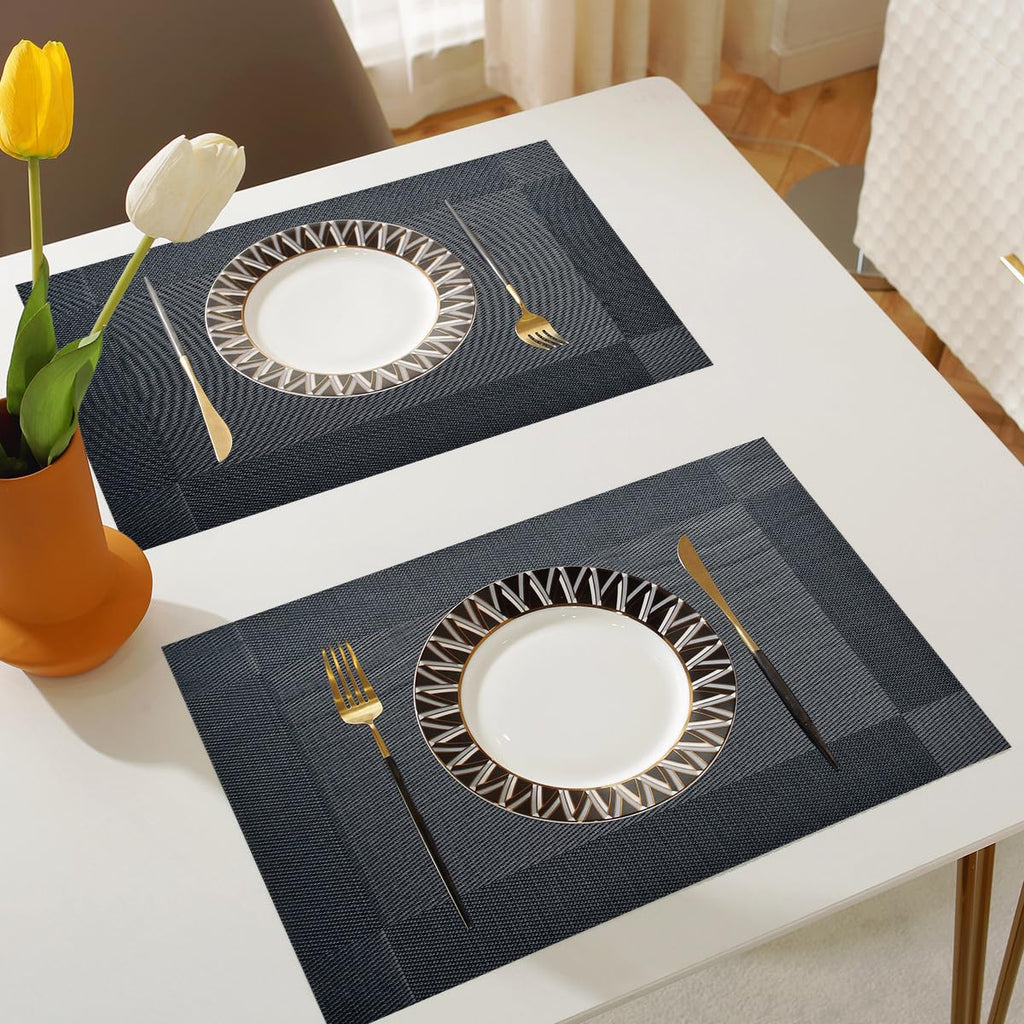 Vinyl Placemats Heat-Resistant Table Mats Washable Easy Clean Plastic Placemat Dining Table Set of 8 Indoor Outdoor