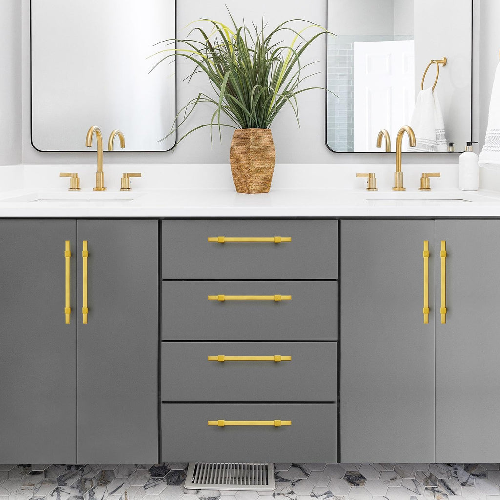 5 Pack Gold Cabinet Handles, 5" Hole Center Kitchen Drawer Pulls