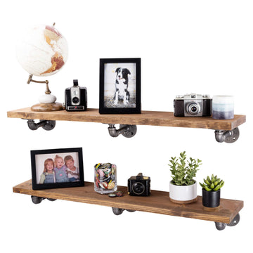 Industrial Pipe Wooden Shelves Restore by Premium Douglas Fir Wood Shelving 36 Inch Length Set of 2 Boards and 6 L