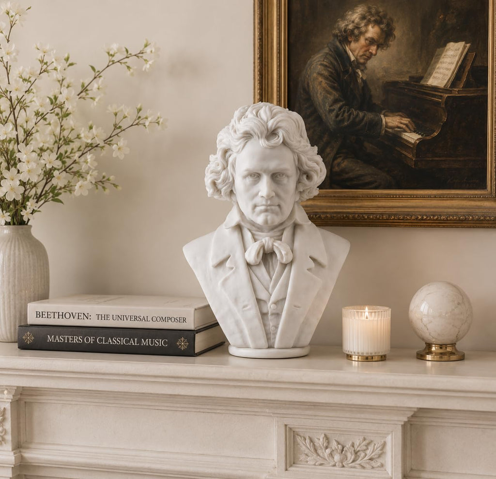 Ludwig van Beethoven Bust Statue, Classical Music Decor, White Finish