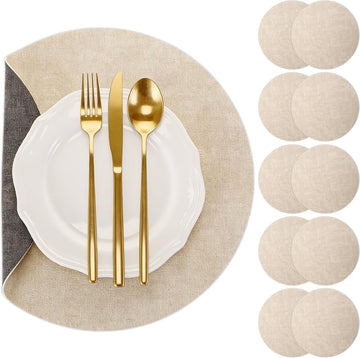 Placemats Round Faux Leather Placemats Dual-Sided Table Mats Heat Resistant 13'' Wipeable Dining Place - Set of 10