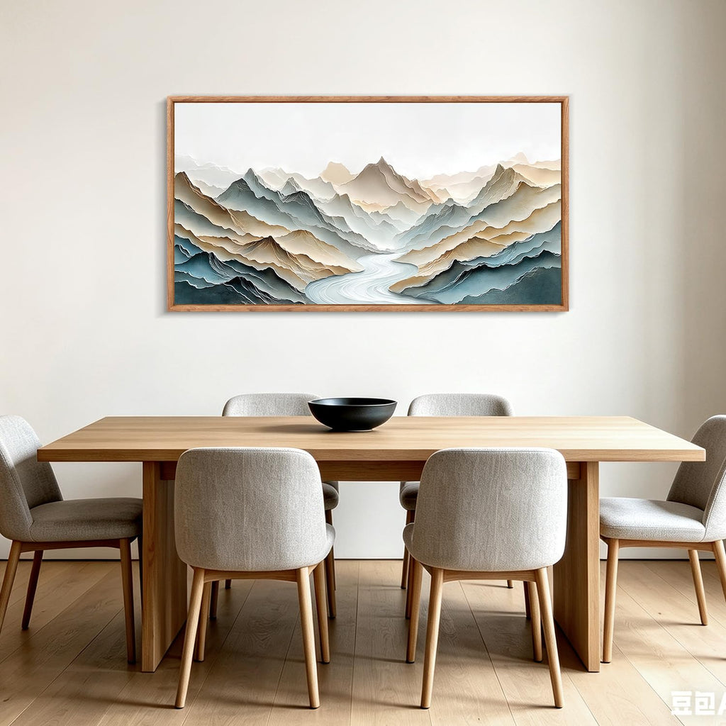 3D Textured Mountain Vista Wall Art, Neutral Earth Tone Wall Decor