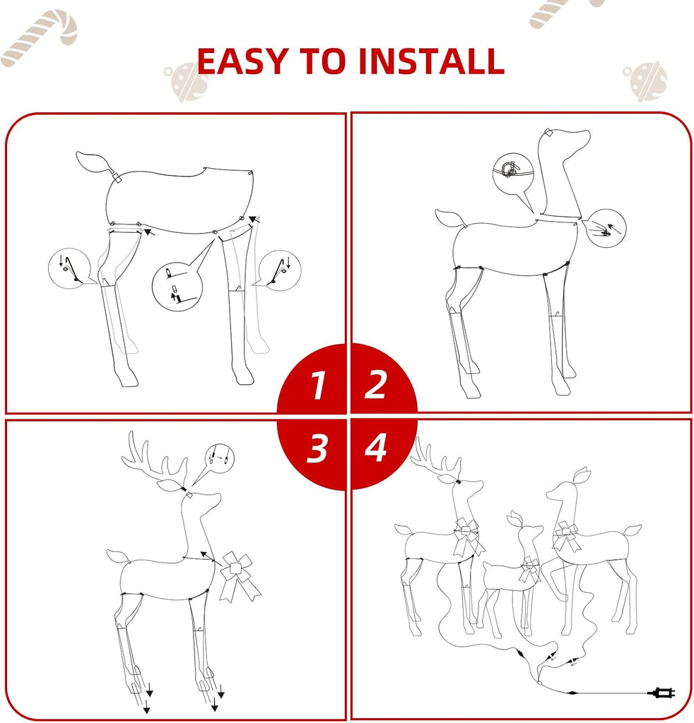 5 FT Oversized Christmas Decorations Outdoor Lighted Reindeer - 3-Piece 2D Deer Family Set with 160 Warm White LED