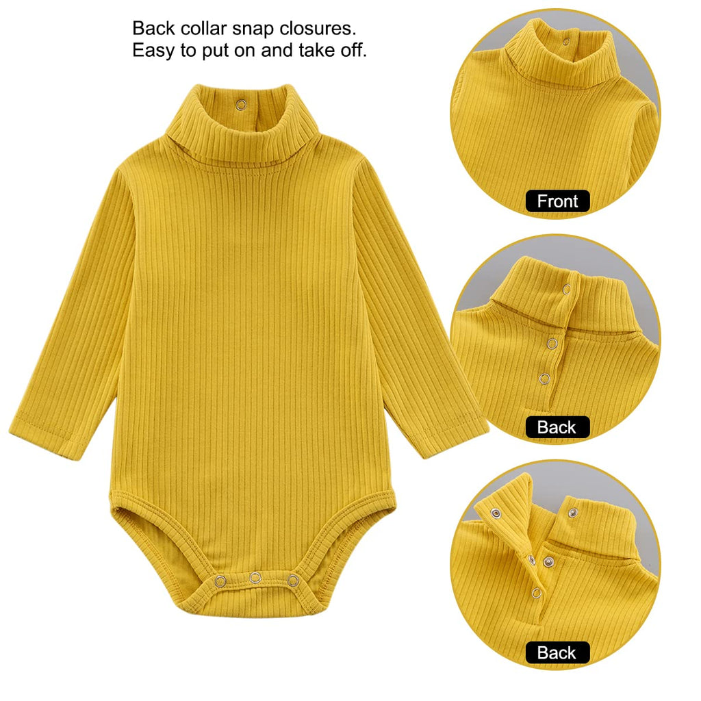 Baby Turtleneck Bodysuit Long Sleeve Solid Ribbed Cotton Outfits for Baby Boys Girls