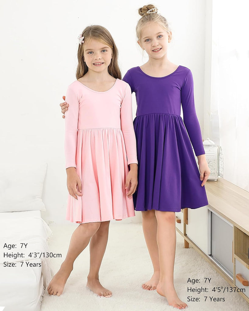 Girls Cotton Long Sleeve Dress Twirl Skater Dress