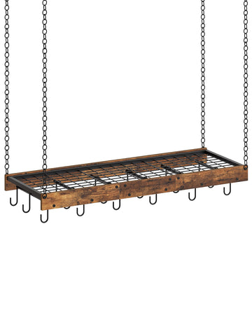Hanging Pot Rack, Ceiling Wall Mounted Pot Rack, Industrial Style Pot Hanger with 18 Hooks, Cookware Storage