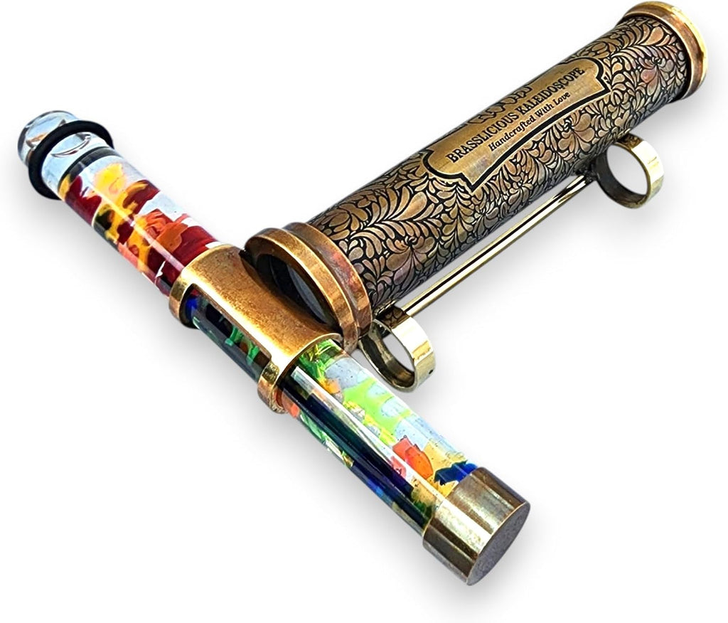 Handcrafted Brass Kaleidoscope with Rotating Colorful Oil Chamber - Vintage Design Optical Instrument for Adults