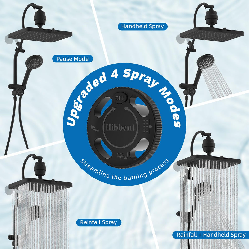 5-spray Dual Filtered Rainfall Shower Head with 10 Spray Handheld