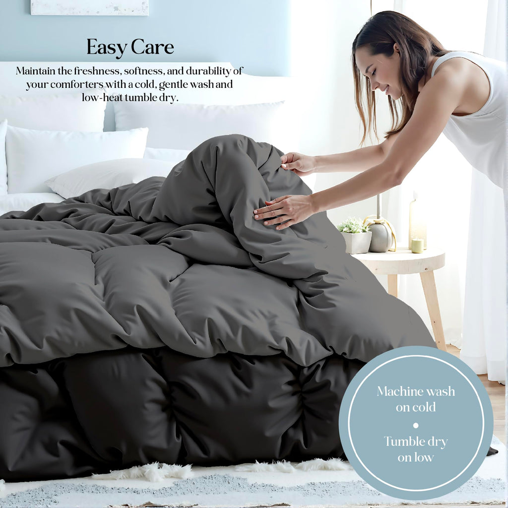 Microfiber Cal King Comforter, Duvet Insert, 96x102 Inches, Black/Charcoal