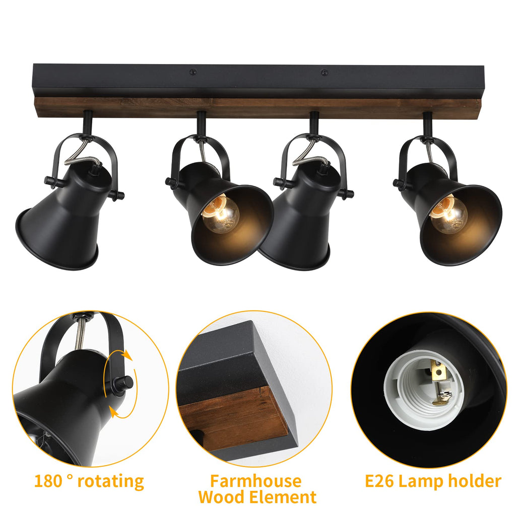 Track Lighting Kit,Black Semi Flush Mount Ceiling Light with 4 Rotatable Light Heads,Modern Farmhouse
